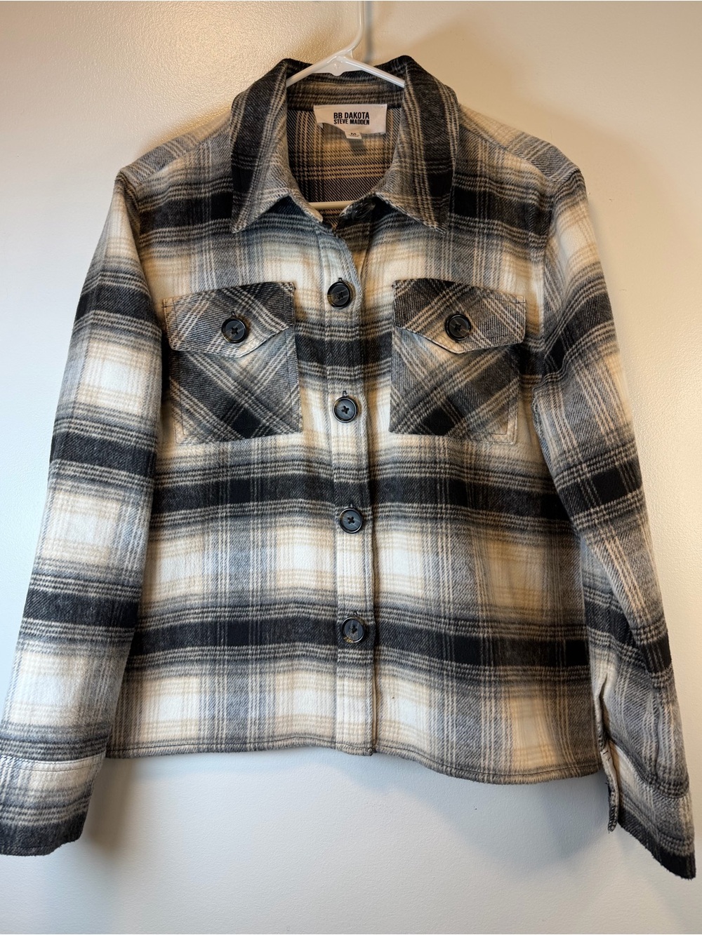 BB Dakota Steve Madden Plaid Shirt jacket Button up Pockets Soft Size Medium